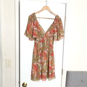 ABS By Allen Schwartz Y2K Vintage Boho Fairycore Paisley Babydoll Dress Size L